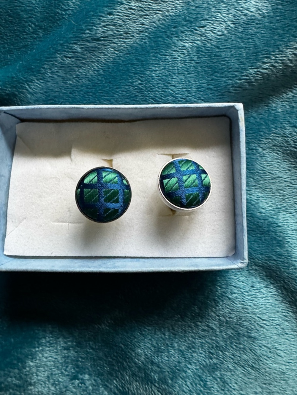 Green and Blue Patterned Round Cufflinks